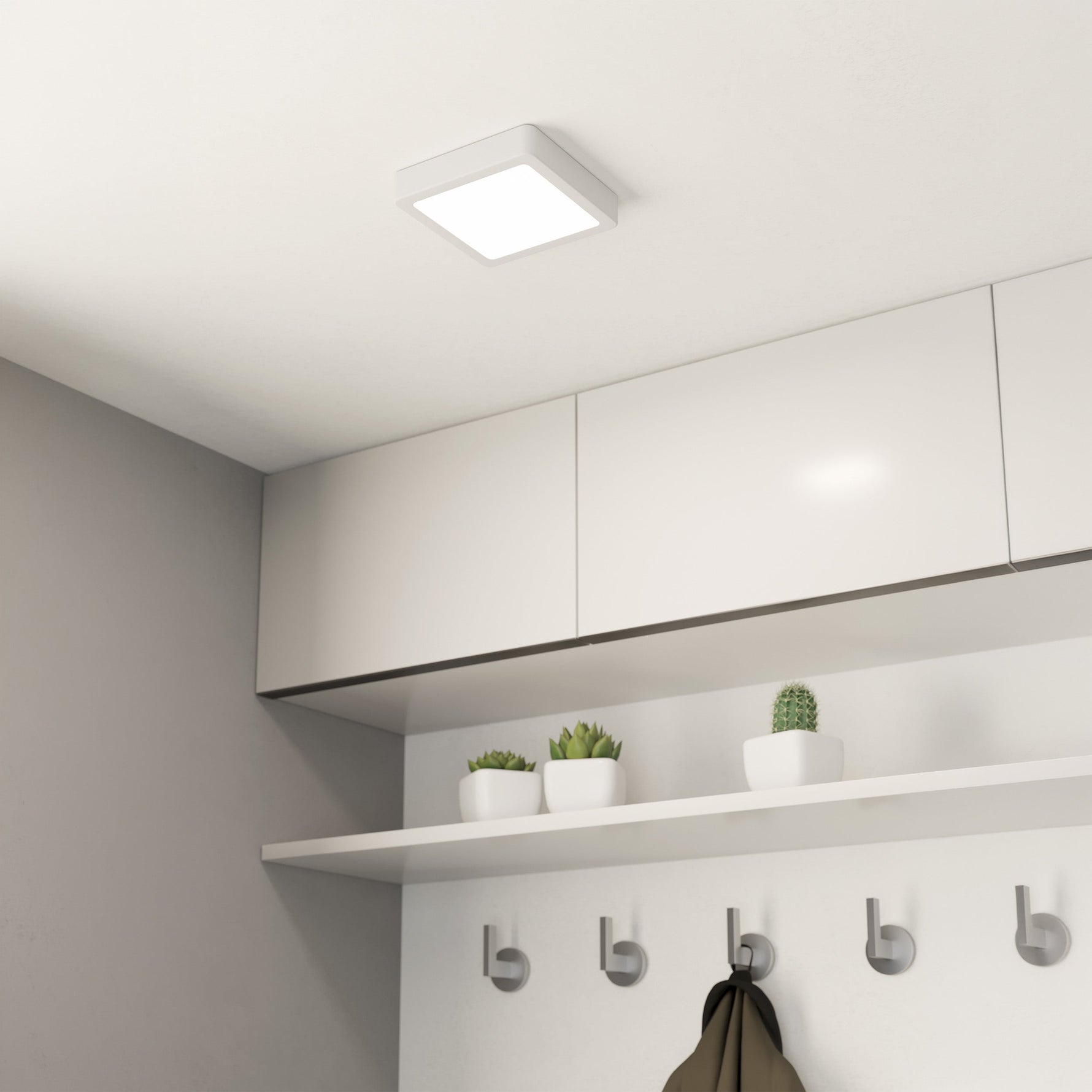 Eglo EU Fueva 5 LED Square Satin Nickel Steel Surface-Mounted Light, 16cm, 3000K product image - Endon Lighting from First Light Direct with great prices and fast UK delivery