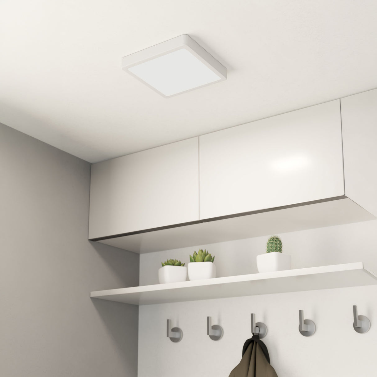Eglo EU FUEVA?5 LED Surface?Mounted Light – White Steel, Warm White, Square Ultra?Slim Ceiling Light, Indoor Lighting