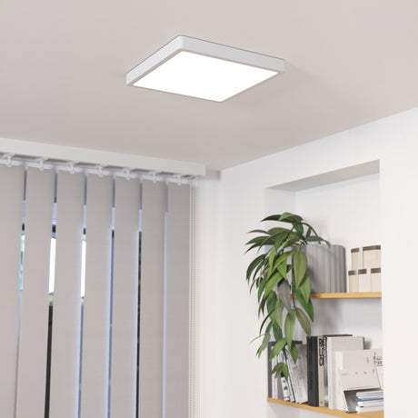 Eglo EU FUEVA?5 Surface?Mounted LED Ceiling Light – White Steel, Square, Warm White, Indoor Lighting