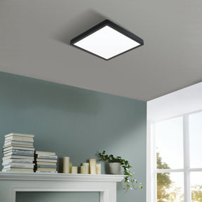 Eglo EU FUEVA?5 Surface?Mounted LED Ceiling Light – Black Steel, Square, Warm White, Indoor Lighting