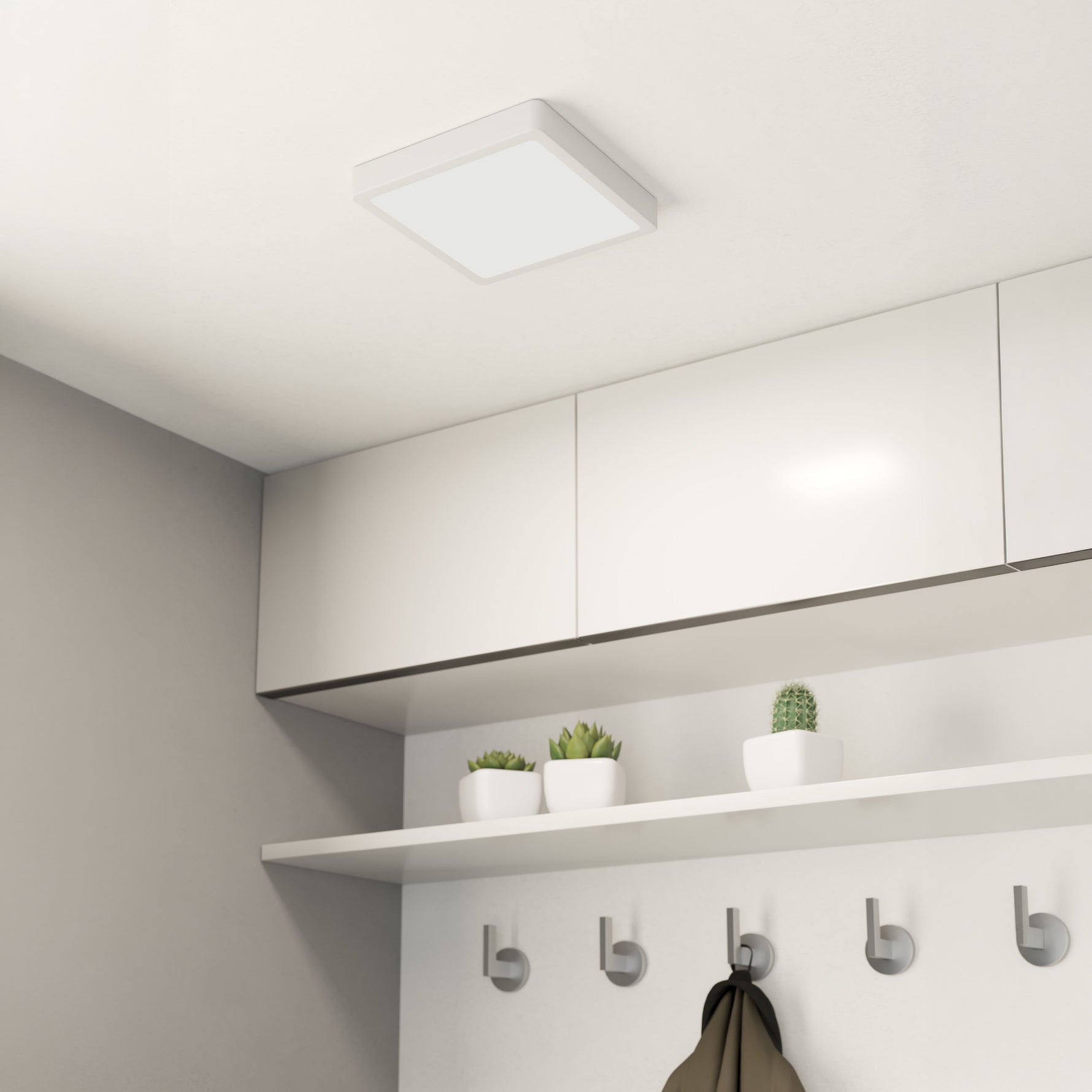 Eglo EU FUEVA?5 LED Surface?Mounted Light – White Steel, Neutral White, Square Ultra?Slim Ceiling Light, Indoor Lighting product image - Endon Lighting from First Light Direct with great prices and fast UK delivery