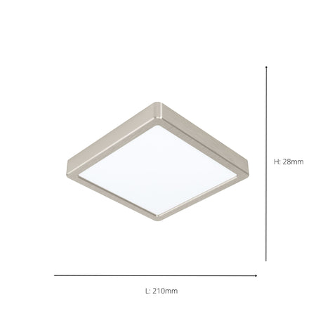 Eglo EU FUEVA?5 LED Surface?Mounted Light – Satin Nickel Steel, Neutral White, Square Ceiling Light, Indoor Lighting