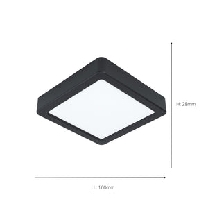 Eglo EU Fueva 5 LED Square Black Steel Surface-Mounted Light, 16cm, 4000K