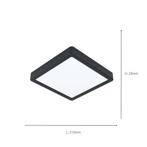 Eglo EU FUEVA?5 LED Surface?Mounted Light – Black Steel, Neutral White, Square Ultra?Slim Ceiling Light, Indoor Lighting