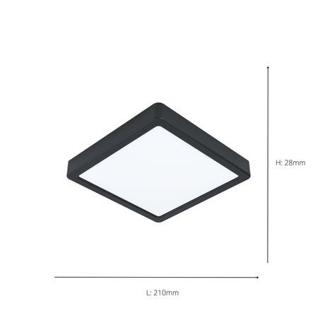 Eglo EU FUEVA?5 LED Surface?Mounted Light – Black Steel, Neutral White, Square Ultra?Slim Ceiling Light, Indoor Lighting