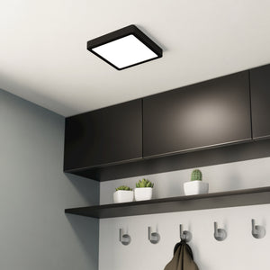 Eglo EU FUEVA?5 LED Surface?Mounted Light – Black Steel, Neutral White, Square Ultra?Slim Ceiling Light, Indoor Lighting