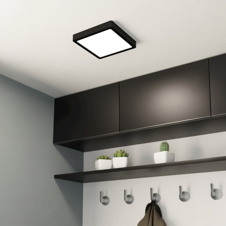 Eglo EU FUEVA?5 LED Surface?Mounted Light – Black Steel, Neutral White, Square Ultra?Slim Ceiling Light, Indoor Lighting