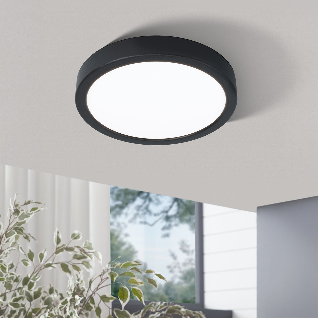 Eglo EU FUEVA?5 LED Surface?Mounted Light – Black Steel, Warm White, Dimmable Round Ceiling Light, Indoor Lighting