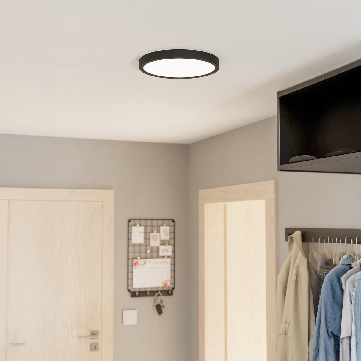 Eglo EU FUEVA?5 Surface?Mounted LED Ceiling Light – Black Steel, Round, Dimmable Warm White, Indoor Lighting