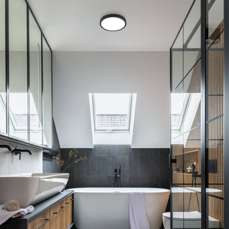 Eglo EU FUEVA?5 Bathroom LED Ceiling Light – Black Steel, Round, Warm White, Indoor Lighting