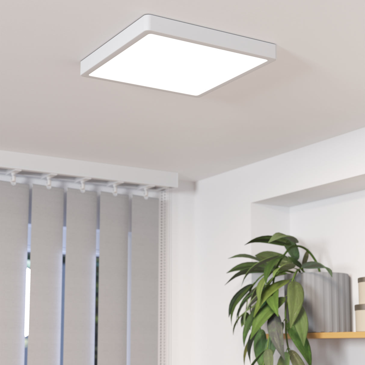 Eglo EU FUEVA?5 Bathroom LED Ceiling Light – White Steel, Square, Warm White, Indoor Lighting