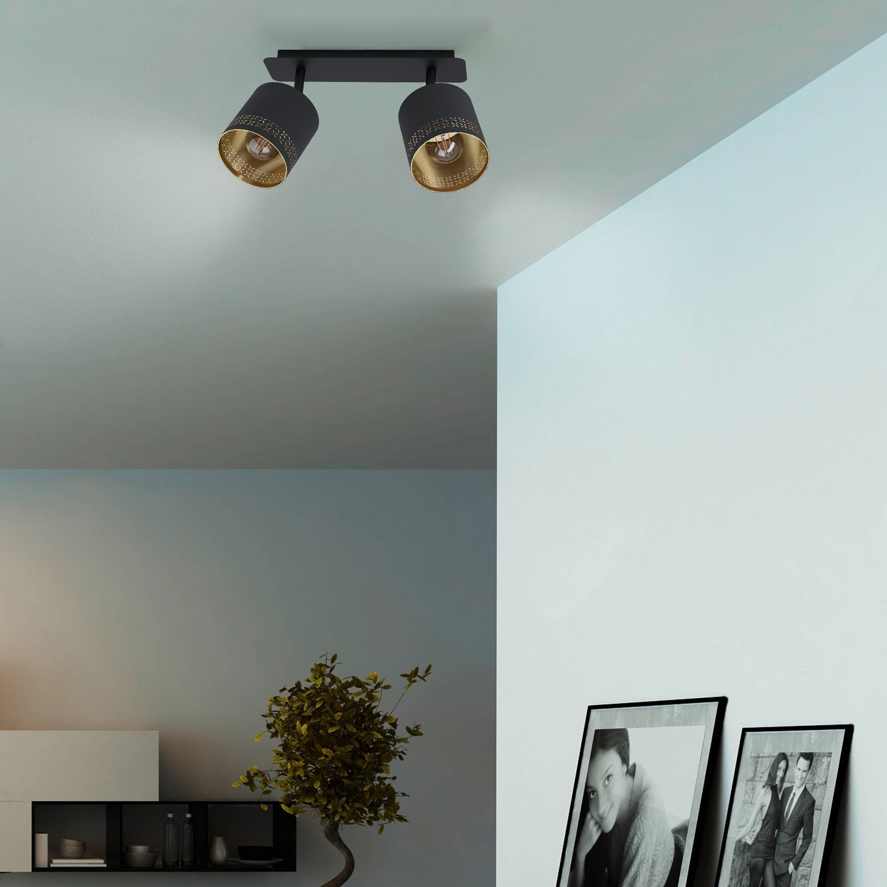 Eglo EU Pastore 2 Black/White Steel & Fabric 6-Light Ceiling Light product image - Endon Lighting from First Light Direct with great prices and fast UK delivery