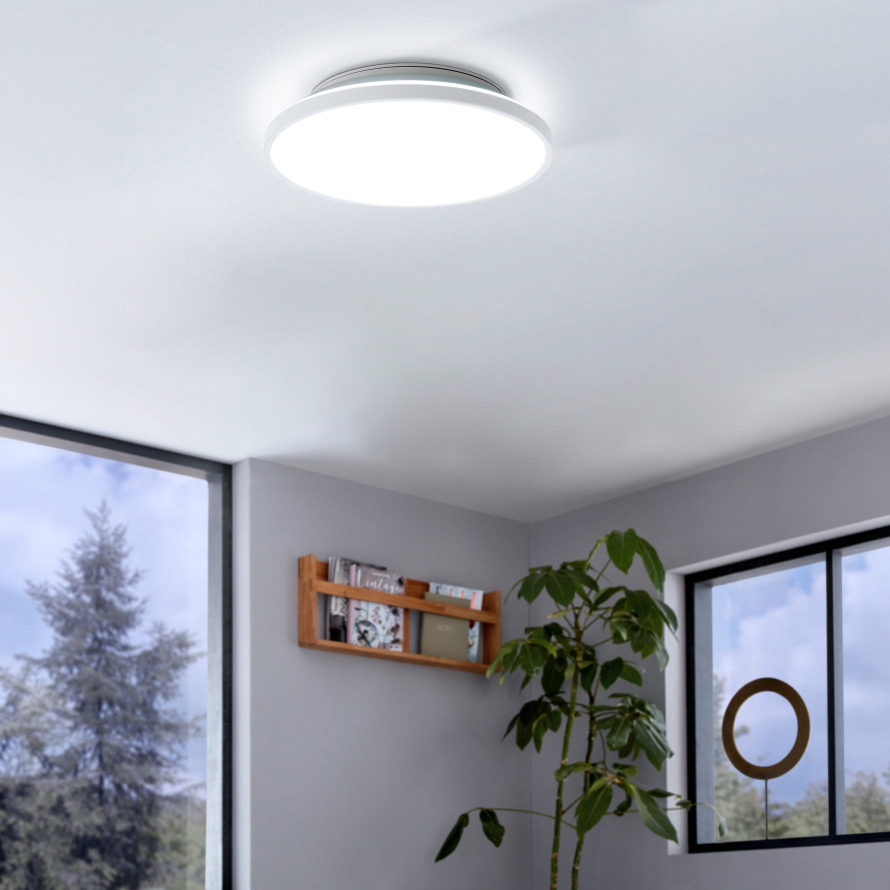 Eglo EU Ella Steel & Glass White Minimalist Ceiling Light, 28cm product image - Endon Lighting from First Light Direct with great prices and fast UK delivery