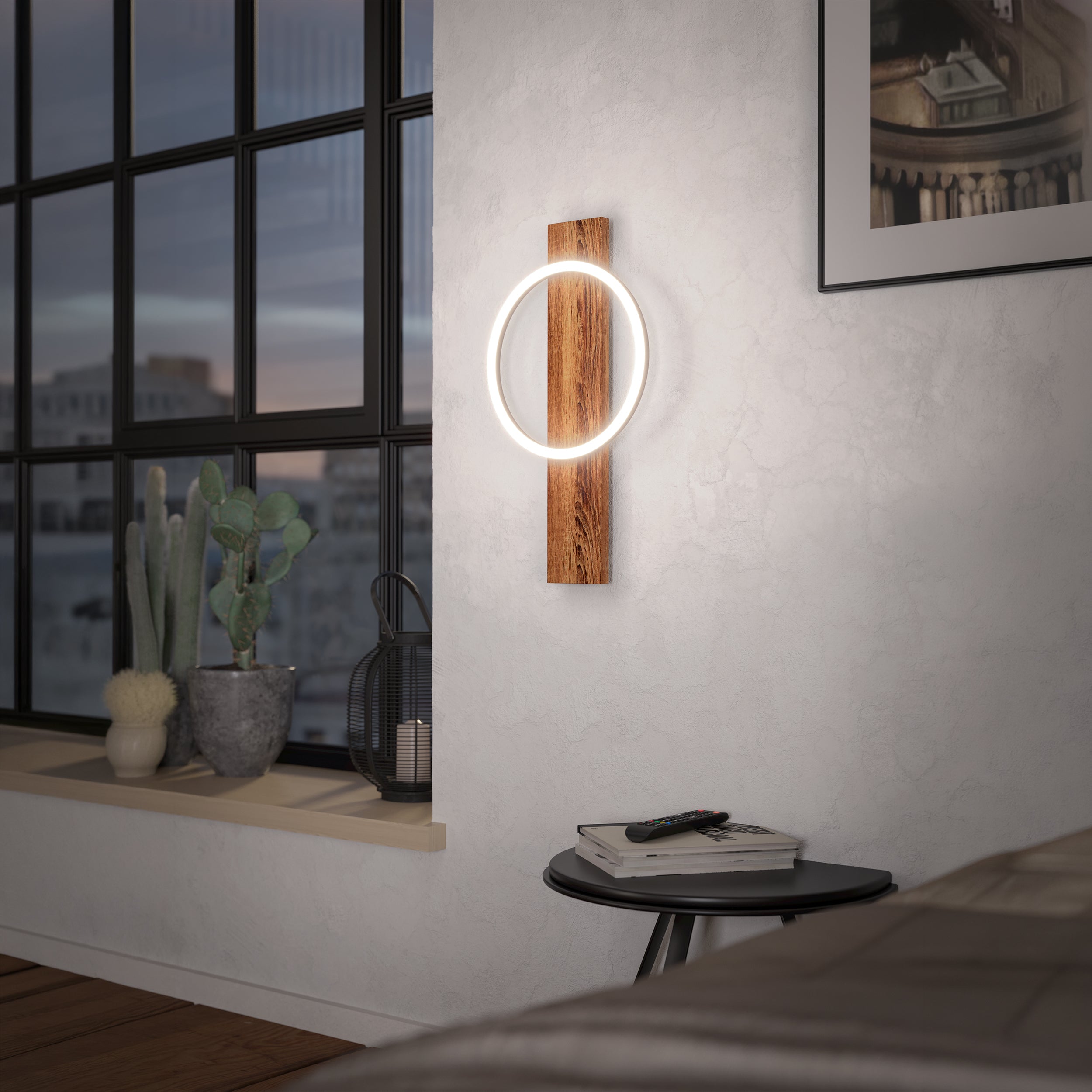 Eglo EU Boyal Brown Rustic Wood Black Single Frame LED Wall Light