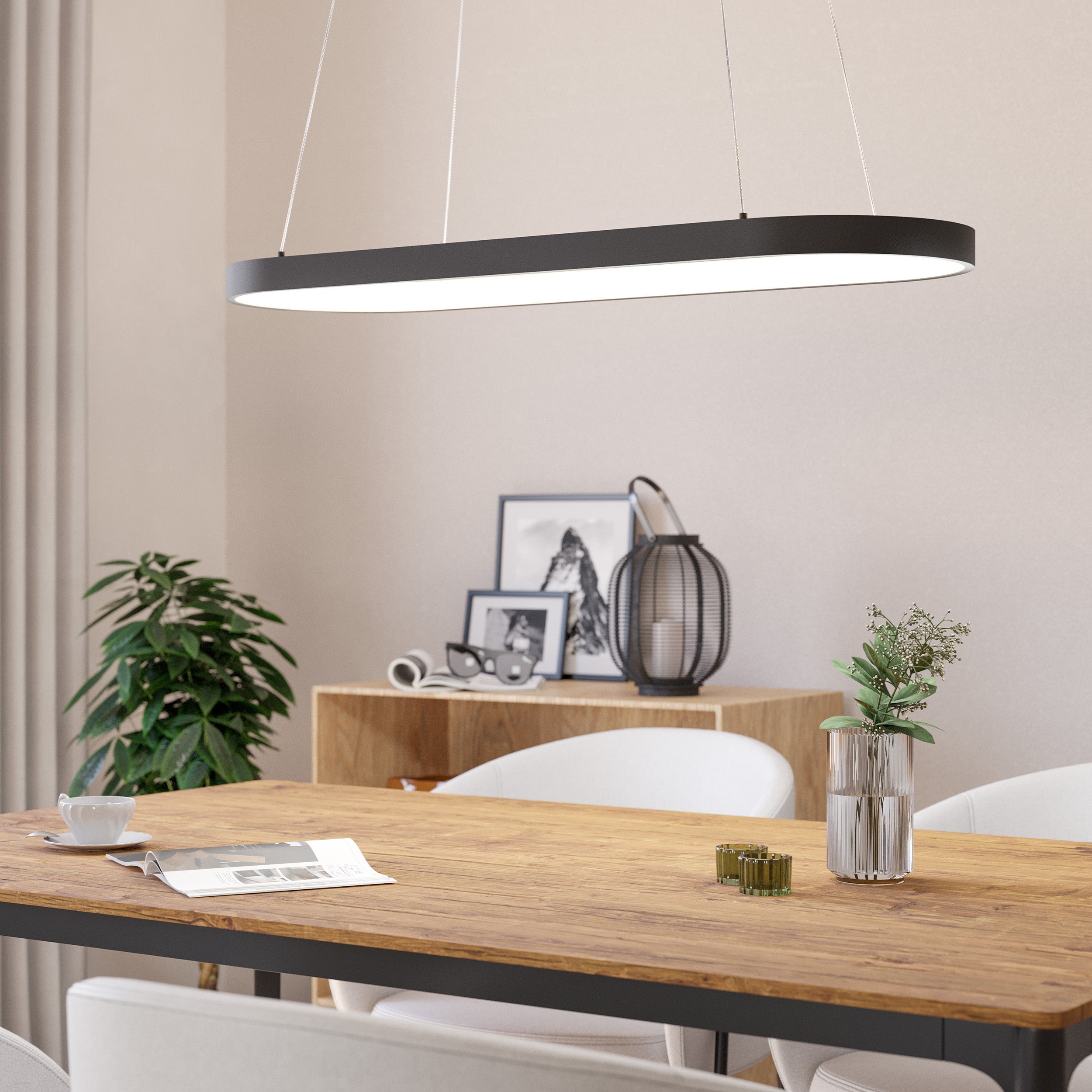 Eglo EU Bajazzara Black Steel & Grey Wood 3-Light Pendant
