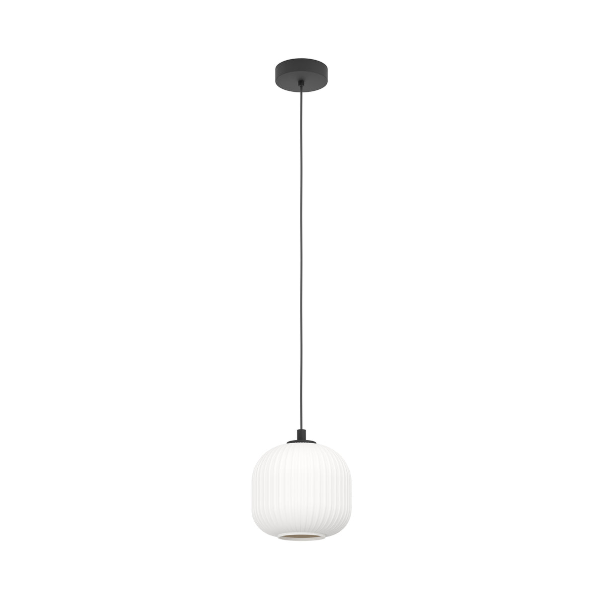 Eglo EU MANTUNALLE Pendant Ceiling Light – Black Steel with White Glass Shade, E27, Height Adjustable, Indoor Lighting