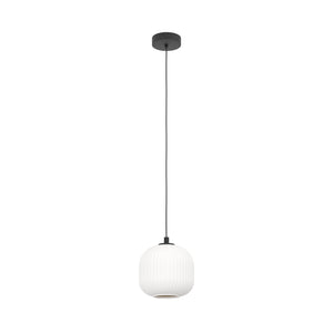 Eglo EU MANTUNALLE Pendant Ceiling Light – Black Steel with White Glass Shade, E27, Height Adjustable, Indoor Lighting
