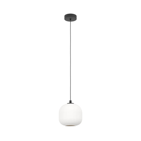 Eglo EU MANTUNALLE Pendant Ceiling Light – Black Steel with White Glass Shade, E27, Height Adjustable, Indoor Lighting