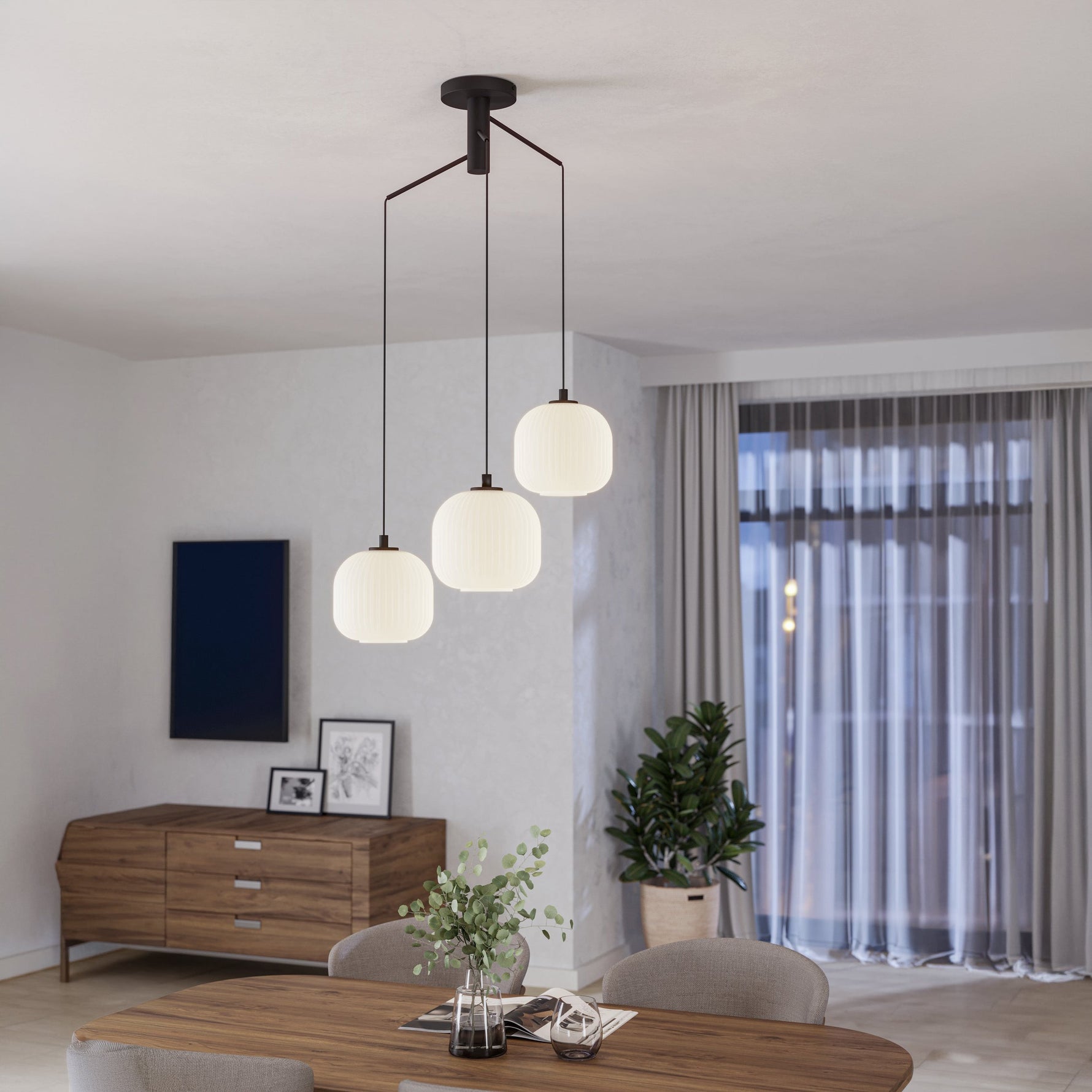 Eglo EU Libertad Black And Natural Metal And Wood 1 Light Ceiling Pendant, (D) 18cm