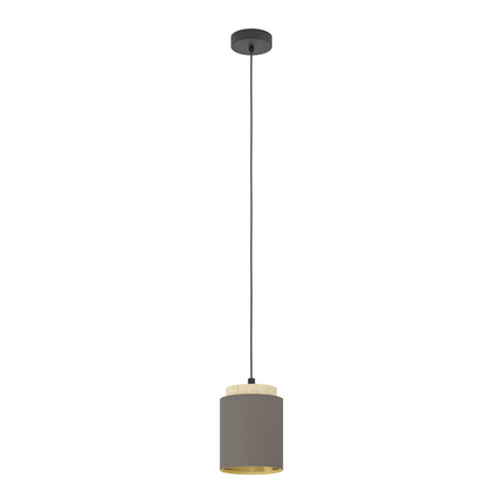 Eglo EU ALBARIZA Pendant Light – Black Steel & Wood, Cappuccino Fabric Shade with Gold Interior, E27, Indoor Pendant Lighting