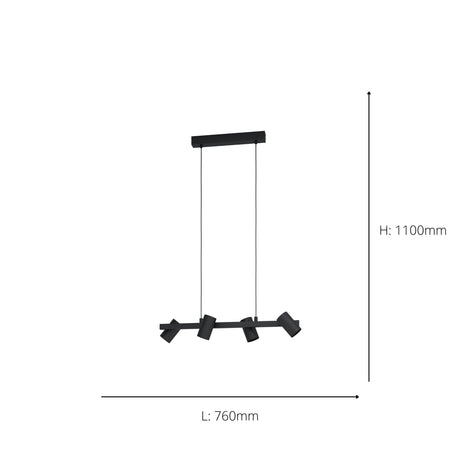 Eglo EU Gatuela 1 Black Steel Modern Minimalist 4-Light Pendant