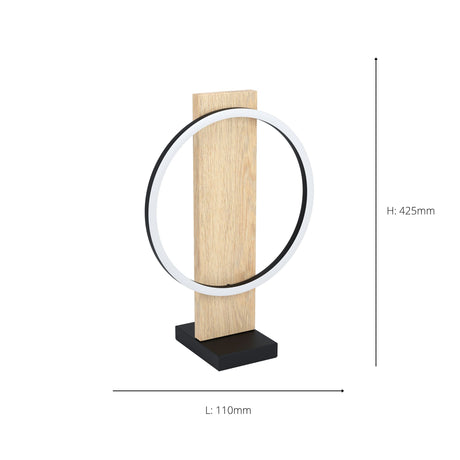 Eglo EU Boyal Table Lamp Wood Black 1 Frame  LED Table Lamp with Rustic Wood Panel