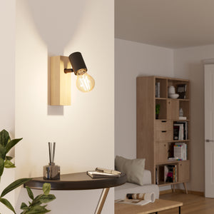 Eglo EU Townshend 3 Wood & Steel Industrial Wall Spotlight, Black & Brown