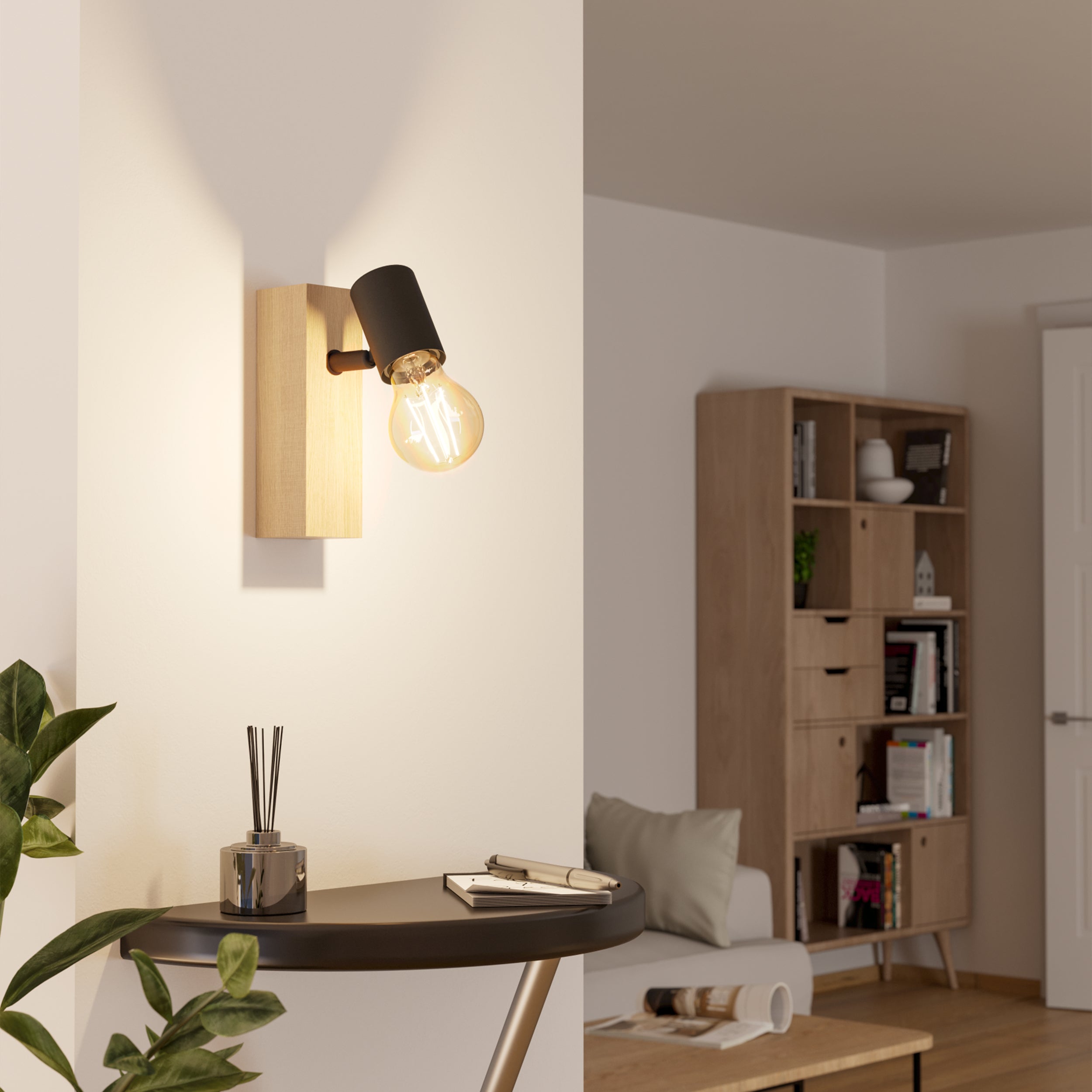 Eglo EU Townshend 3 Wood & Steel Industrial Wall Spotlight, White & Brown