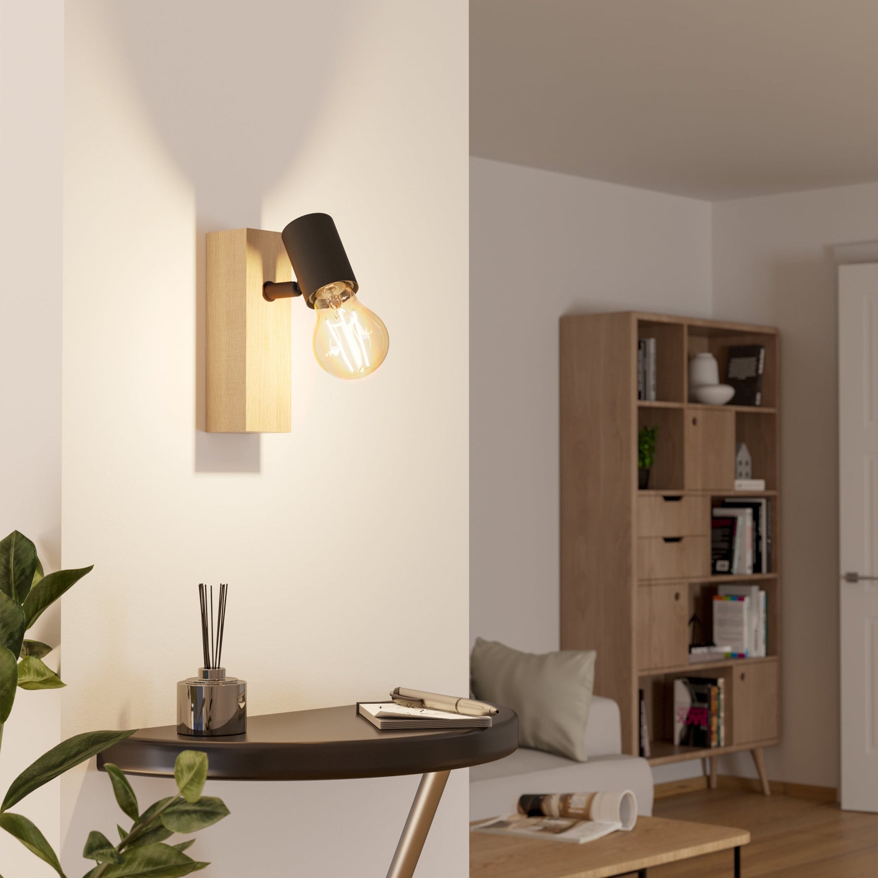 Eglo EU Townshend 3 Wood & Steel Industrial Wall Spotlight, White & Brown