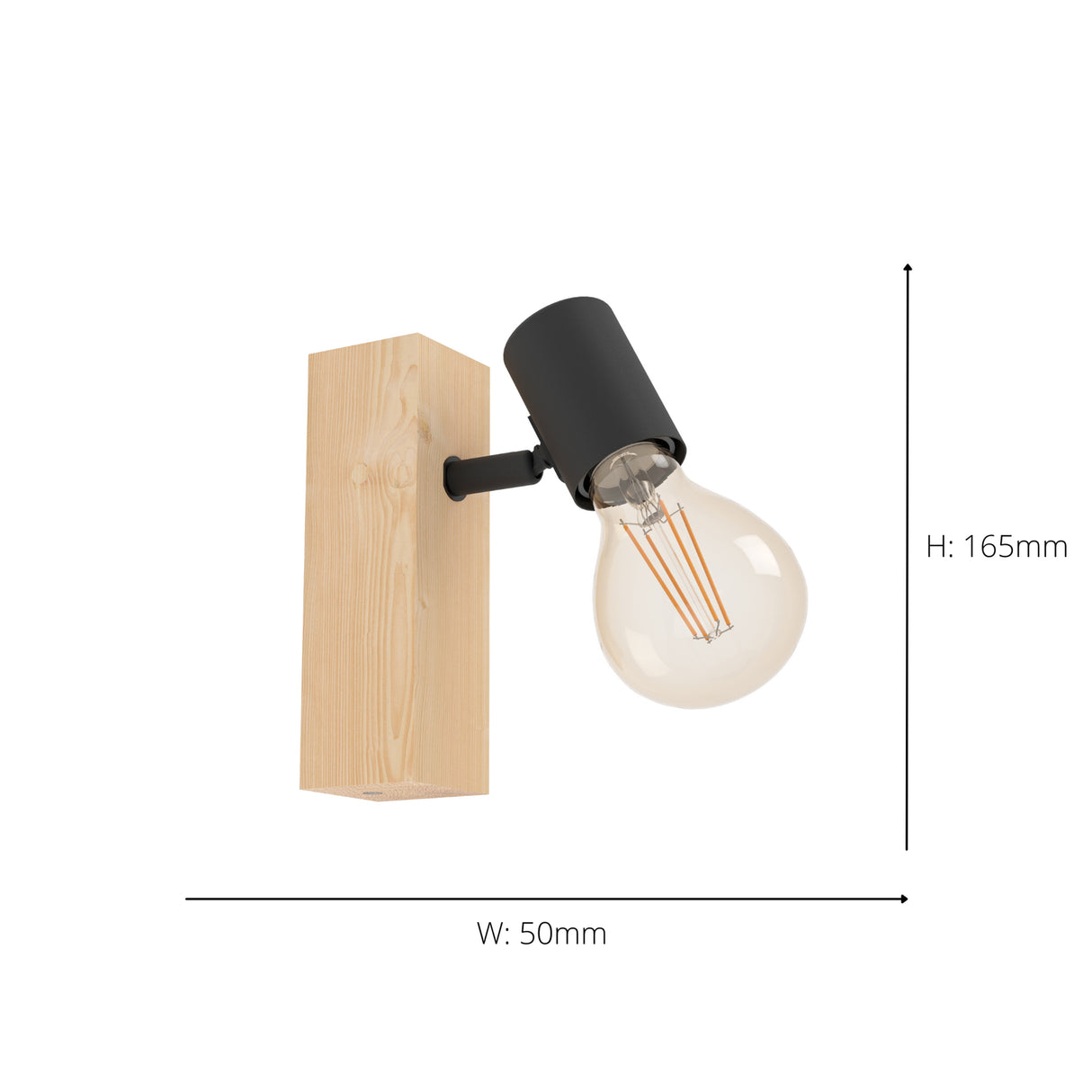 Eglo EU Townshend 3 Wood & Steel Industrial Wall Spotlight, Black & Brown