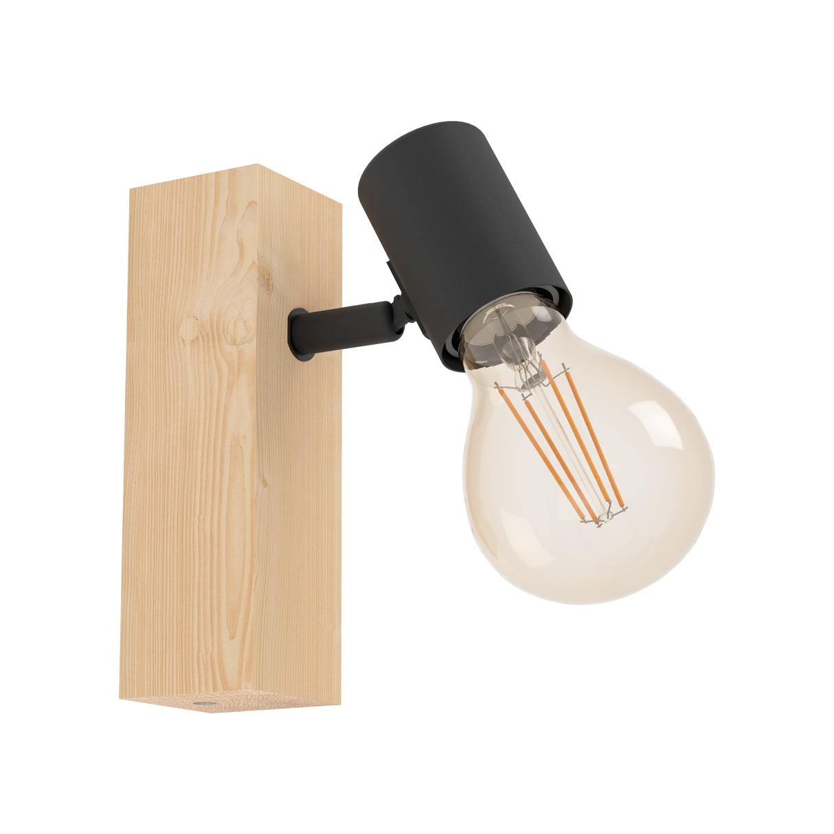 Eglo EU Townshend 3 Wood & Steel Industrial Wall Spotlight, Black & Brown