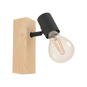 Eglo EU Townshend 3 Wood & Steel Industrial Wall Spotlight, Black & Brown