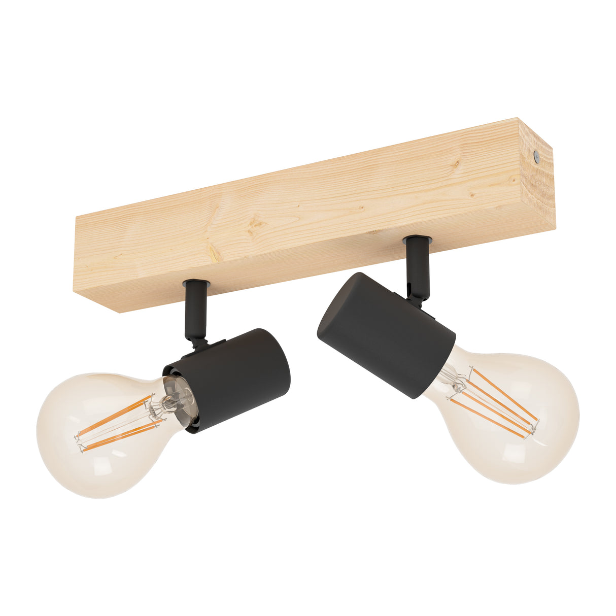 Eglo EU Townshend 3 Wood & Steel Industrial Ceiling 2 Light Spot, Black & Brown