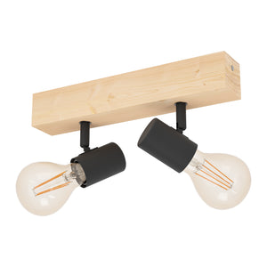 Eglo EU Townshend 3 Wood & Steel Industrial Ceiling 2 Light Spot, Black & Brown
