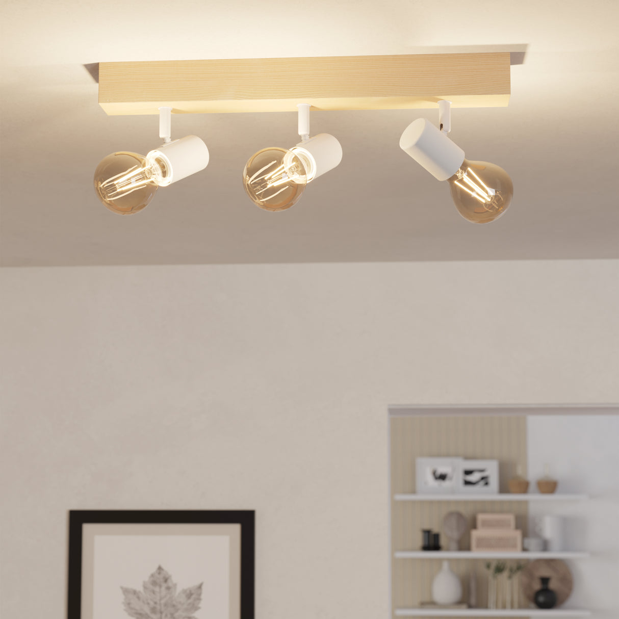 Eglo EU Townshend 3 Wood & Steel Brown/White Industrial 3-Light Spotlight