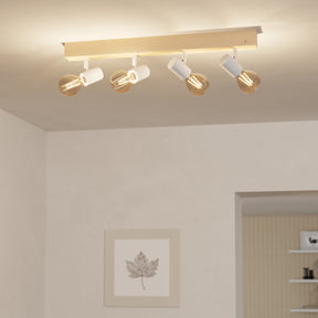 Eglo EU Townshend White/Natural Metal & Wood 4-Light Spotlight - Industrial Style