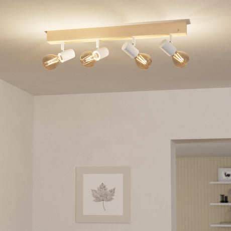 Eglo EU Townshend White/Natural Metal & Wood 4-Light Spotlight - Industrial Style