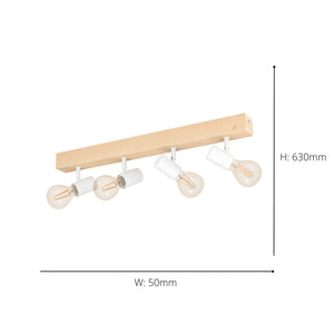 Eglo EU Townshend White/Natural Metal & Wood 4-Light Spotlight - Industrial Style