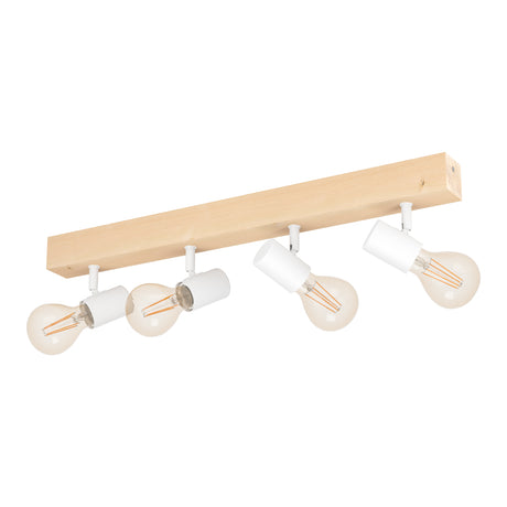 Eglo EU Townshend White/Natural Metal & Wood 4-Light Spotlight - Industrial Style