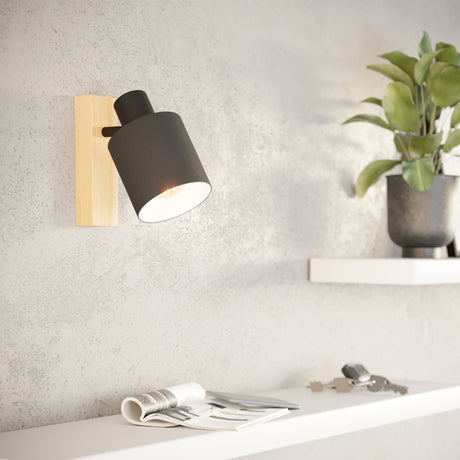 Eglo EU Batallas Steel & Wood Black Contemporary Wall Spotlight