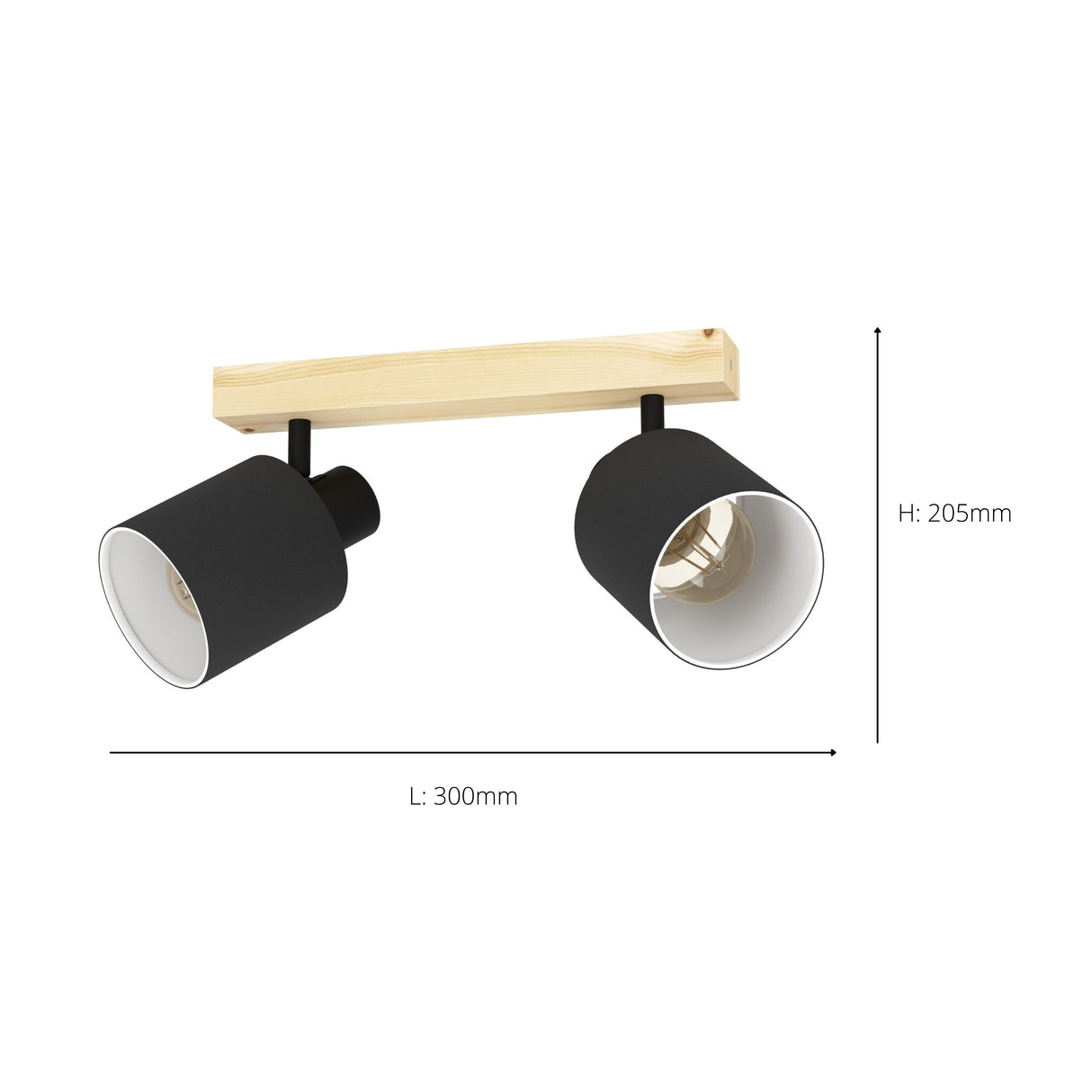 Eglo EU Batallas Steel & Wood Black Contemporary 2-Light Spotlight