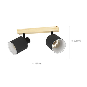 Eglo EU Batallas Steel & Wood Black Contemporary 2-Light Spotlight