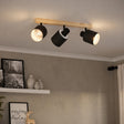 Eglo EU BATALLAS Spot Light – Wood & Black Steel Finish, E27 Fitting, Indoor Adjustable Ceiling/Wall Spot, 480mm
