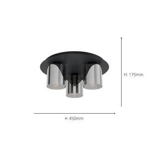 Eglo EU Gorosiba 1 Black Steel & Glass Modern Ceiling Light
