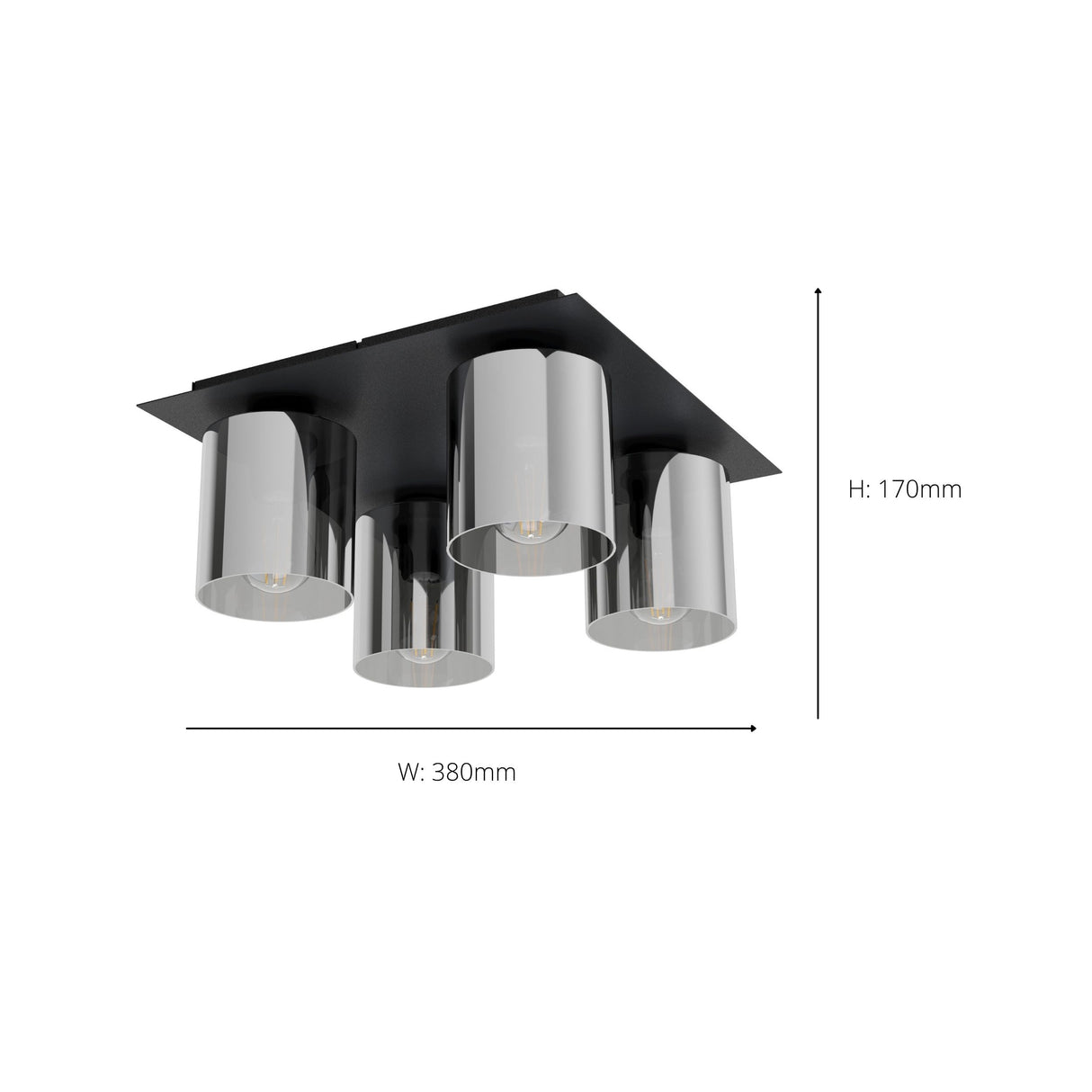Eglo EU Gorosiba 1 Black Steel & Glass Modern 4-Light Ceiling Light