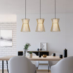 Eglo EU Maseta Gold Wire Mesh/Glass 3-Light Pendant