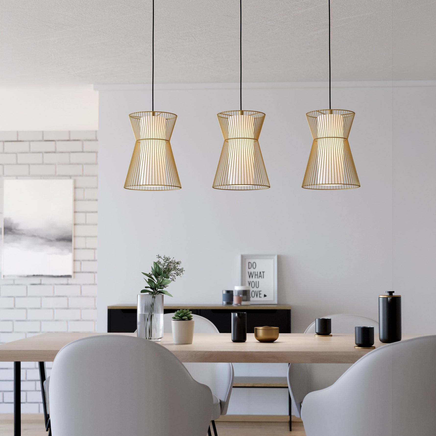 Eglo EU Maseta Gold Wire Mesh/Glass 3-Light Pendant