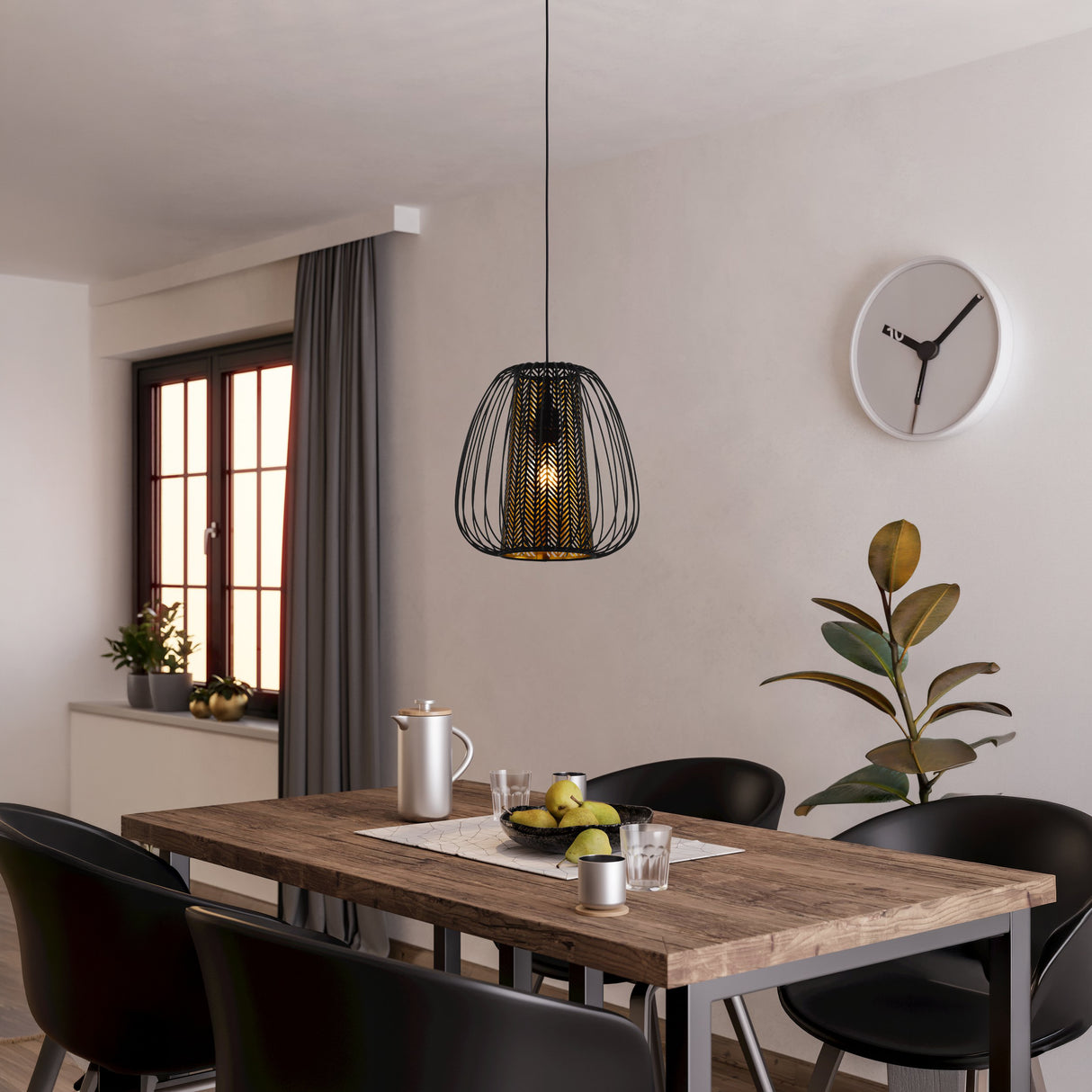Eglo EU Curasao Black Steel & Fabric Contemporary Single Pendant
