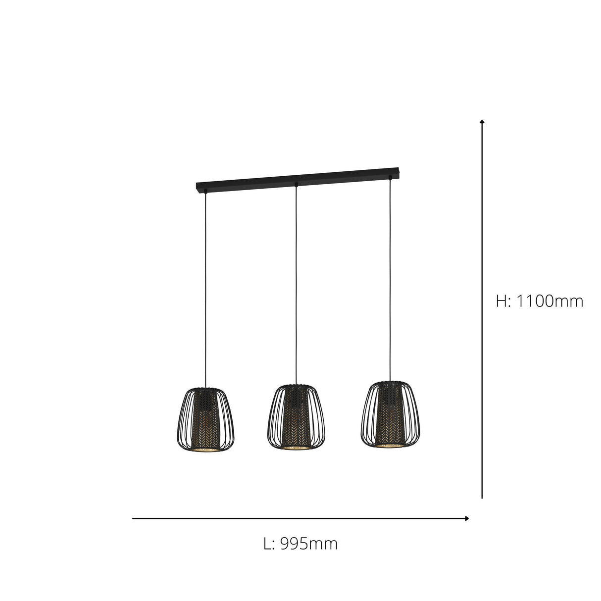 Eglo EU Curasao Black Steel & Fabric Contemporary 3-Light Pendant