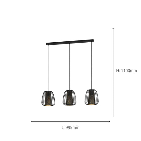 Eglo EU Curasao Black Steel & Fabric Contemporary 3-Light Pendant